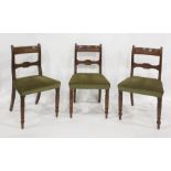Set of six 19th century mahogany bar back dining chairs with green upholstered seats, turned front