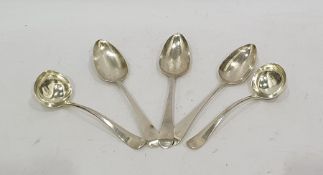 Set of three George III silver tablespoons, Old English pattern, London 1805 and two silver sauce
