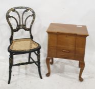 A mother-of-pearl inlaid cane-seated bedroom chair and a sewing box on cabriole supports (2)