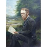 Oil on canvas oil on board unattributed Victorian portrait of bearded gentleman seated beside
