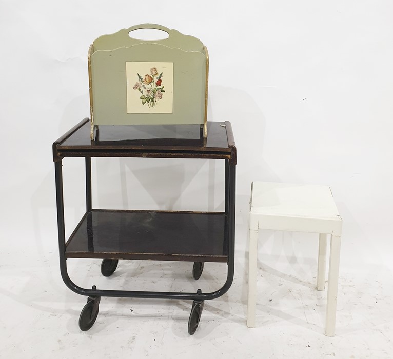 A two-tier tea trolley, a magazine rack and a stool (3)