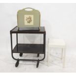 A two-tier tea trolley, a magazine rack and a stool (3)
