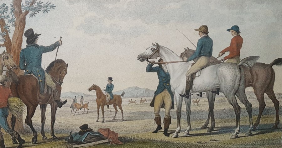 Colour print after H Alken, colour print after Vernet by Darcis "Les Jockeys Montes", two hunting - Image 2 of 4