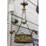 Late 19th/early 20th century gilt metal pendant light fitting with rope and floral festoon support