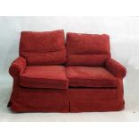 Multi-York suite comprising two-seat sofa bed and two single armchairs, in a red ground self