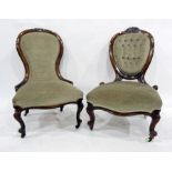 Two 19th century salon chairs in grey ground upholstery, to cabriole supports (2)