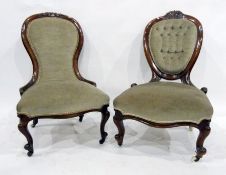 Two 19th century salon chairs in grey ground upholstery, to cabriole supports (2)