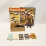Meccano Highway vehicles set together with Tin plate toy, vintage cards and a box of loose Meccano