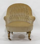 Early Victorian button back salon chair in velour upholstery  Condition Reportappears sturdy, legs