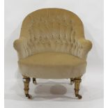 Early Victorian button back salon chair in velour upholstery  Condition Reportappears sturdy, legs