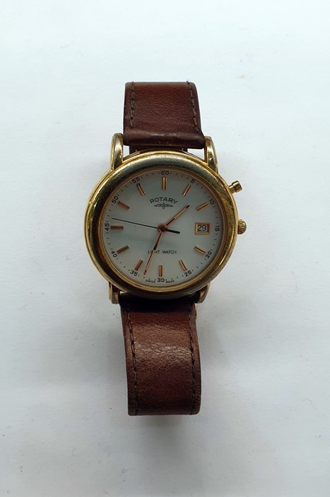 Rotary rolled gold gents watch with brown leather - Image 2 of 2