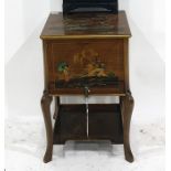 Late 19th/early 20th century work box, chinoiserie decorated, the lift-top with silk interior