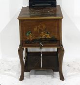 Late 19th/early 20th century work box, chinoiserie decorated, the lift-top with silk interior