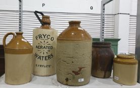 Stoneware flagons including one labelled "Fryco Trademark Aerated Waters R. Fry and Co Limited"
