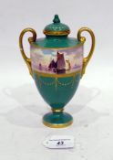 Mintons two handled porcelain vase on cover shouldered ovoid with frieze painted with sailing