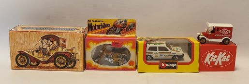 3 boxes of assorted Diecast models, some boxed, some loose to include 'Zylmex M353 Honda Bike', '