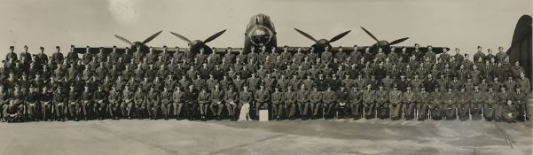 Black and white photograph named '97 (Straits Settlement) squadron RAF 1945 and a colour print after