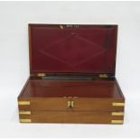 19th century mahogany writing slope with brass inlay to the centre and brass bindings