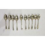 Matched set of nine silver spoons, Hanover feather-edged pattern, assorted dates and makers,