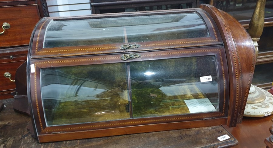 19th century corner hanging display cabinet with satinwood and ebony strung inlay, two glazed