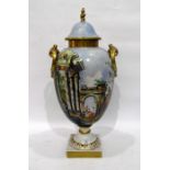 Batignani majolica two-handled oviform vase and cover, 20th century, painted marks, painted in the