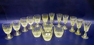 Set of six cut glass Waterford wines with ovolo trellis cut bowls, faceted stem, four matching cut