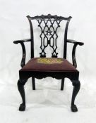 18th century carver chair in the manner of Chippendale, the carved and shaped toprail above the