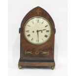 Regency brass inlaid mahogany bracket clock in pointed arched case, line and scroll inlaid,