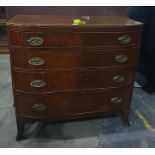 19th century mahogany bowed chest of four long drawers, to splayed feet, 92cm x 91cm