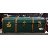 Victor floor polisher with accessories, canvas and wood bound school trunk containing a boxed dog