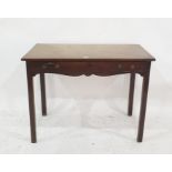 A 19th century mahogany single drawer desk on square section supports, 94cm x 50cm