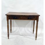 A 19th century two-drawer side table on turned supports, 92cm x 48cm