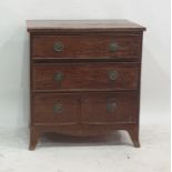 A 19th century mahogany chest of three drawers, to splayed feet, 68cm x 74cm