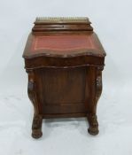 Victorian figured walnutwood Davenport with pen box having brass pierced three-quarter gallery, ogee