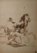 PRINT after Goya - with monogram, man restraining horse 25 x 17cm  This is an amended catalogue