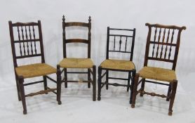 Two Lancashire spindleback style rush seated dining chairs and two others (4)