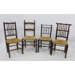 Two Lancashire spindleback style rush seated dining chairs and two others (4)