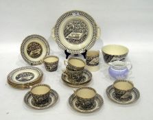 English pottery 'Canterbury' pattern part tea-service, late 19th century, printed brown registration