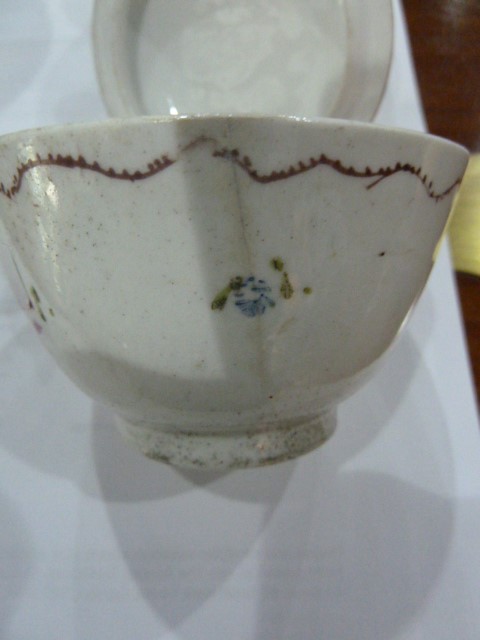 19th century Capodimonte two handled chocolate cup and cover, allover embossed and painted with - Image 4 of 9