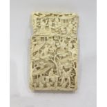 Chinese carved ivory card case, allover decorated with figures on verandas and trees, 12cm (