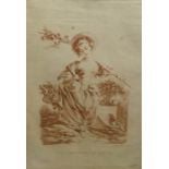 Sepia print after Boucher "La Maraudeuse de Fleurs"