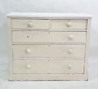 A white painted chest of two short above three long drawers, to plinth base, 122cm x 100.5cm