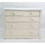 A white painted chest of two short above three long drawers, to plinth base, 122cm x 100.5cm