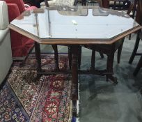 Edwardian mahogany and satinwood octagonal centre table on multi turned and reeded columns, short