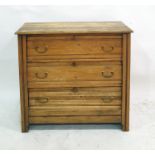 Edwardian satin walnut chest of three long drawers with fluted decoration