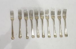 Ten assorted silver forks, feather-edge, various makers and dates, approx 22 troy oz Condition