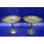 Pair Late Victorian/Edwardian gilt and clear comports each with floral and swag decoration on