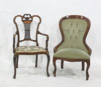 Three assorted chairs to include oak ladderback chair on turned supports and turned stretcher;