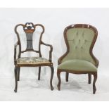 Three assorted chairs to include oak ladderback chair on turned supports and turned stretcher;