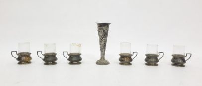 Small Birmingham silver stem vase, the body decorated with floral sprays and a set of six silver and